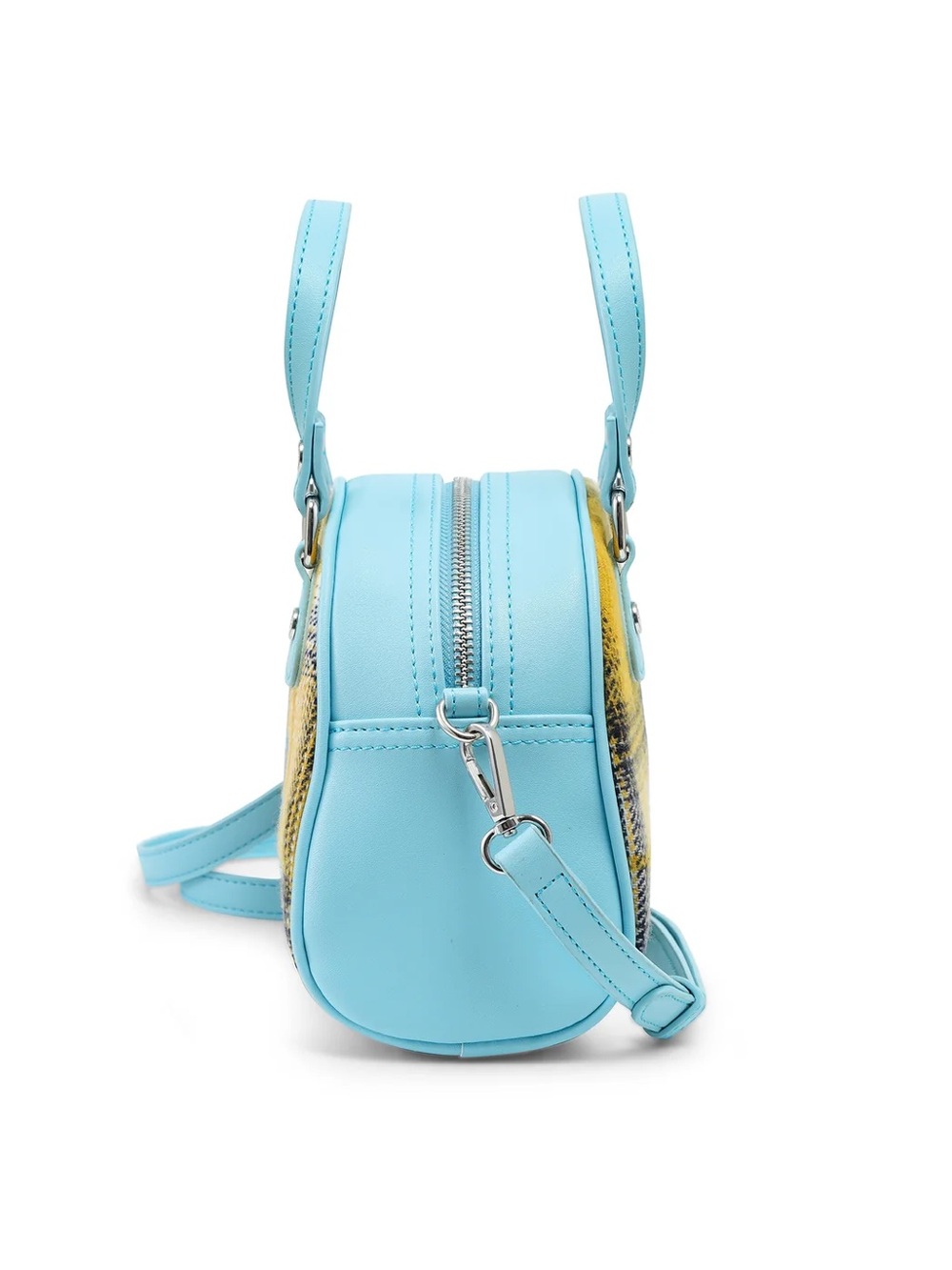 Von Dutch Yellow Plaid Mini Satchel with Light Blue Trim - Picture 9 of 9